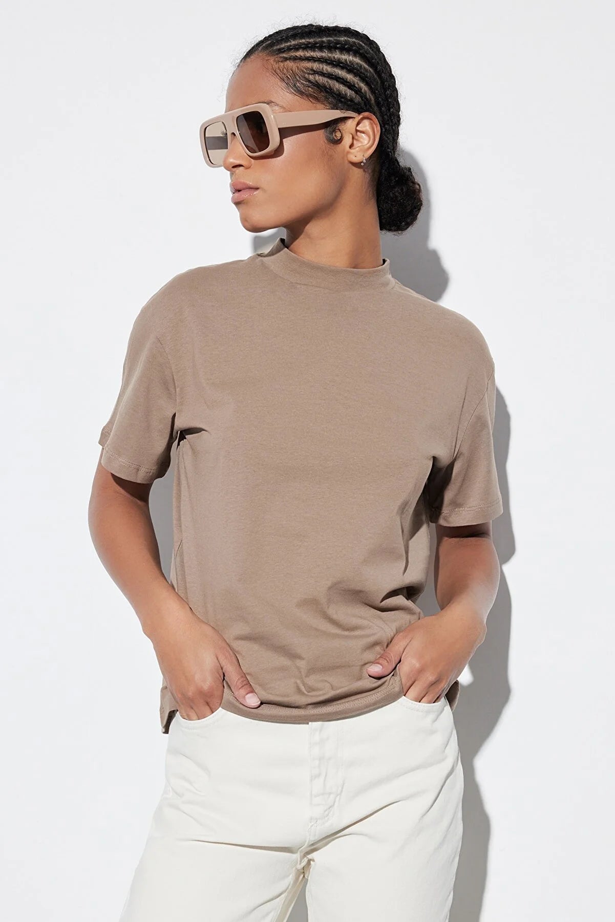 Basic High Collar Knitted T-Shirt