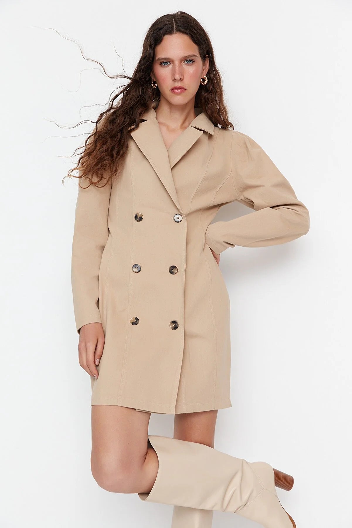 Camel Woven Jacket Dress