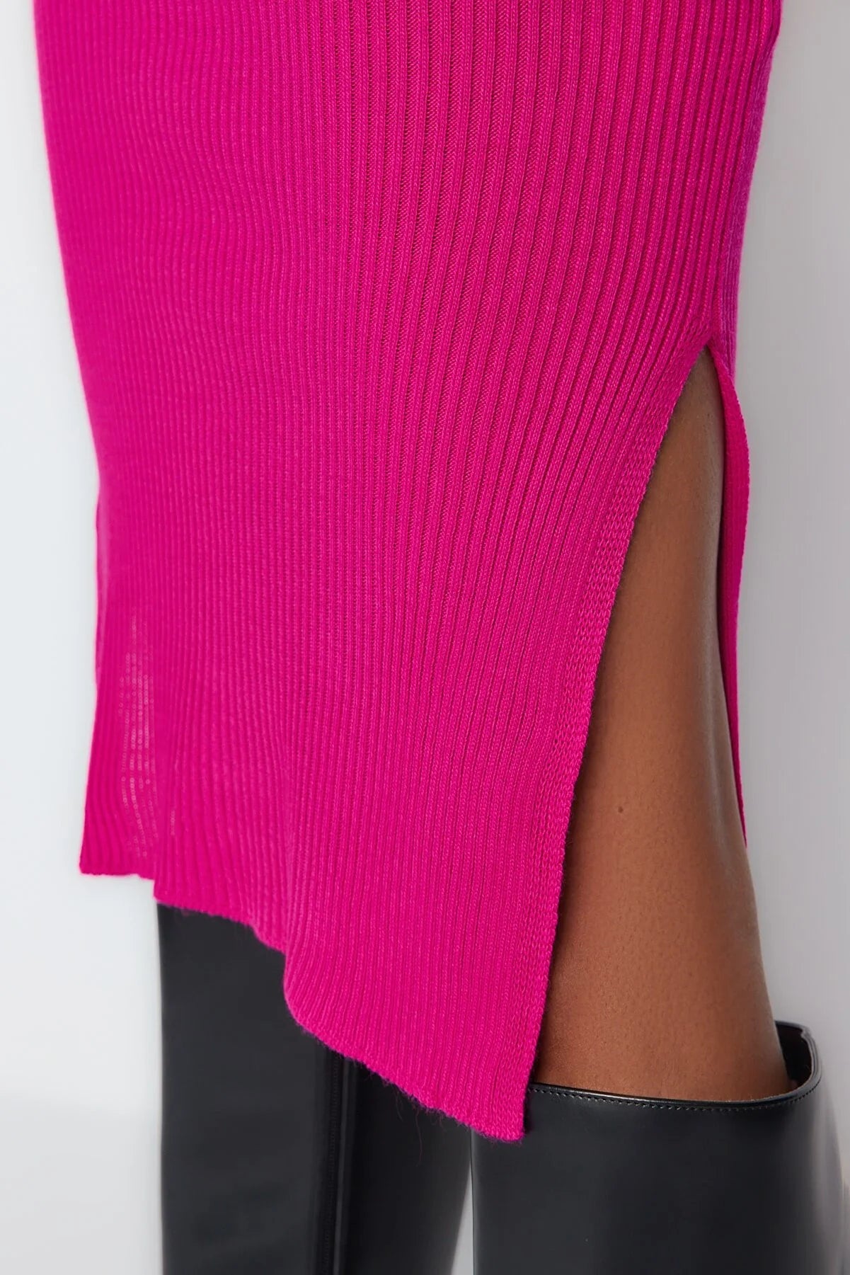 Fuchsia Midi Knitwear Sleeveless Dress