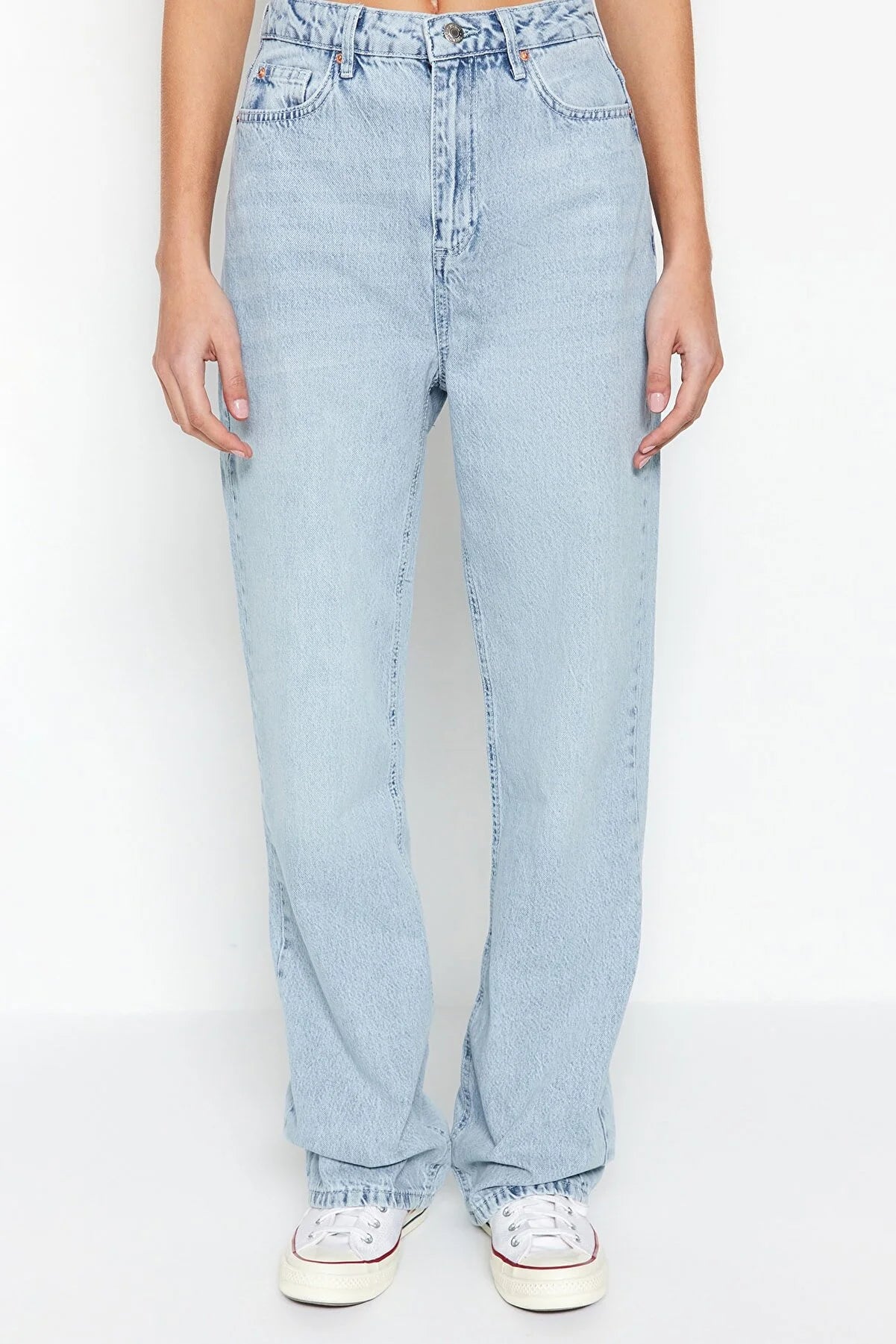 Blue High Waist Long Straight Jeans