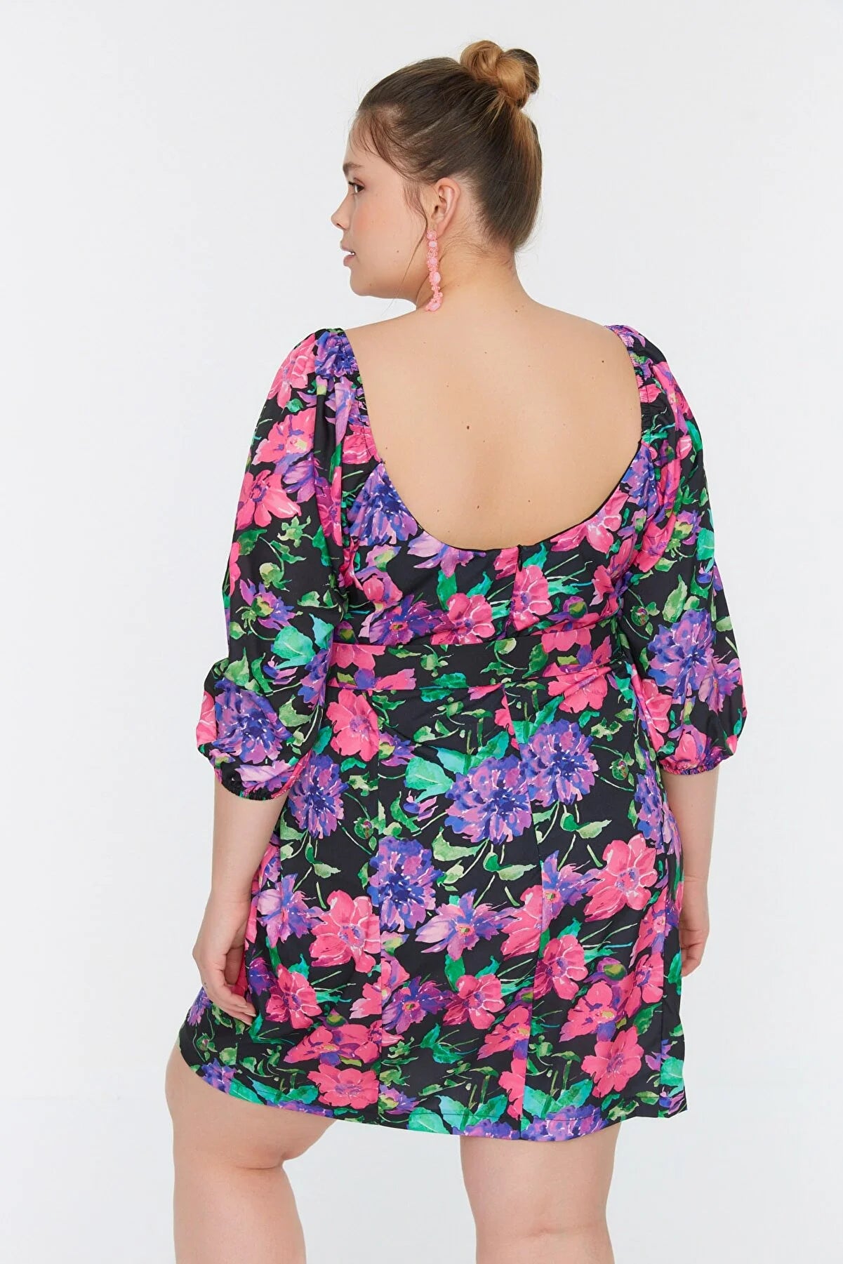 Plus Size Dress Multicolor Plain Basic Mini Woven