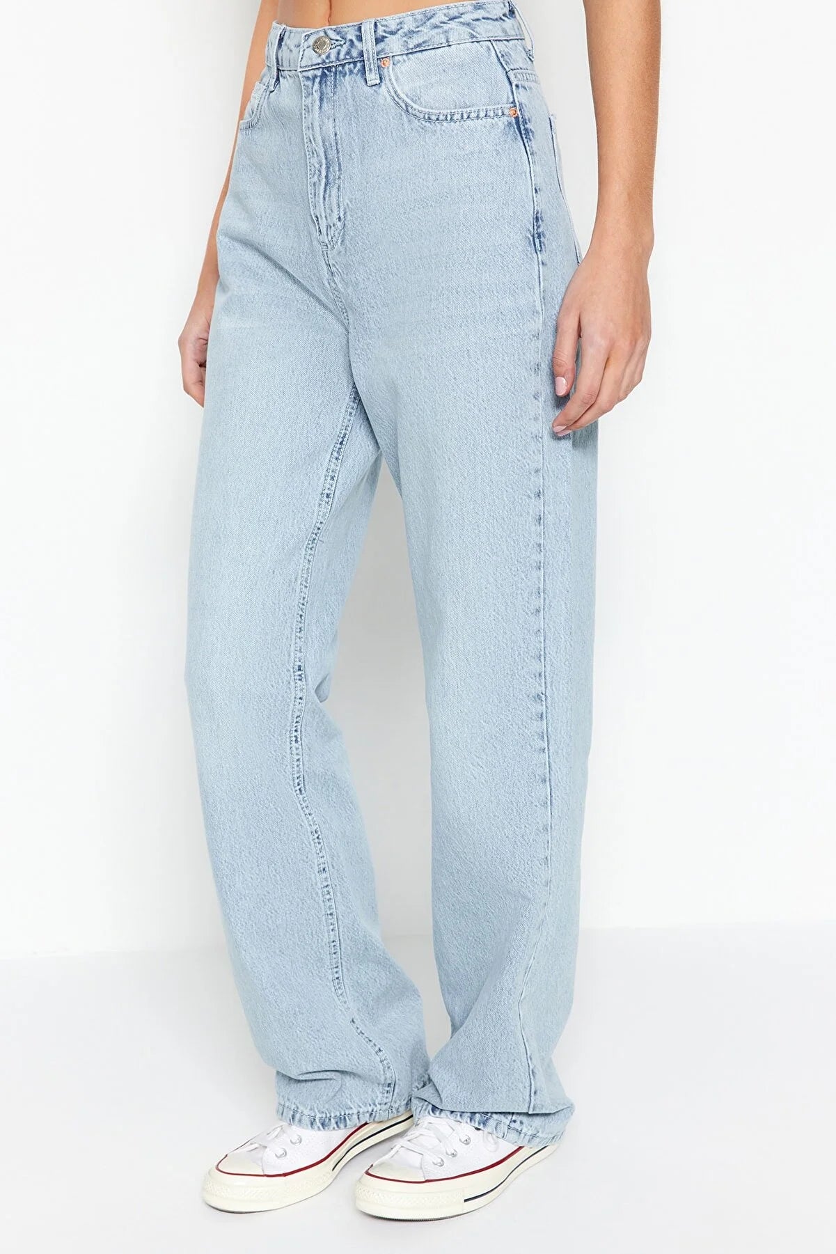Blue High Waist Long Straight Jeans