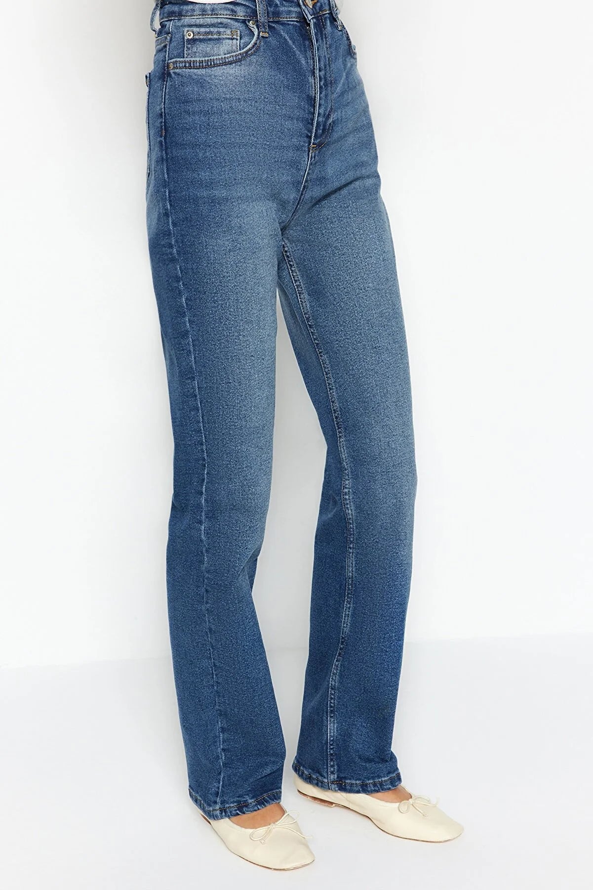Dark Blue Recycle High Waist Long Straight Jeans