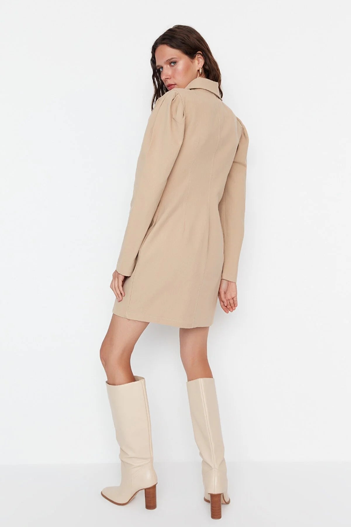 Camel Woven Jacket Dress