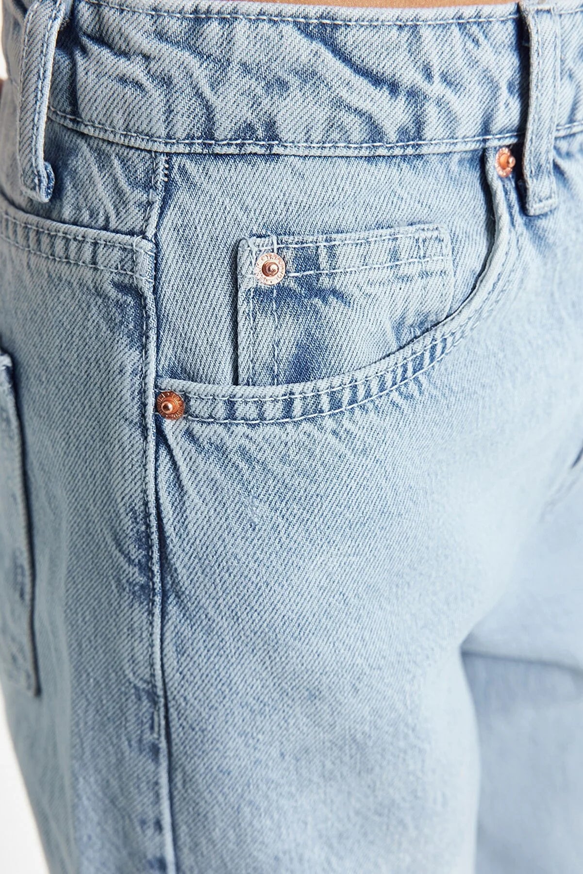 Blue High Waist Long Straight Jeans