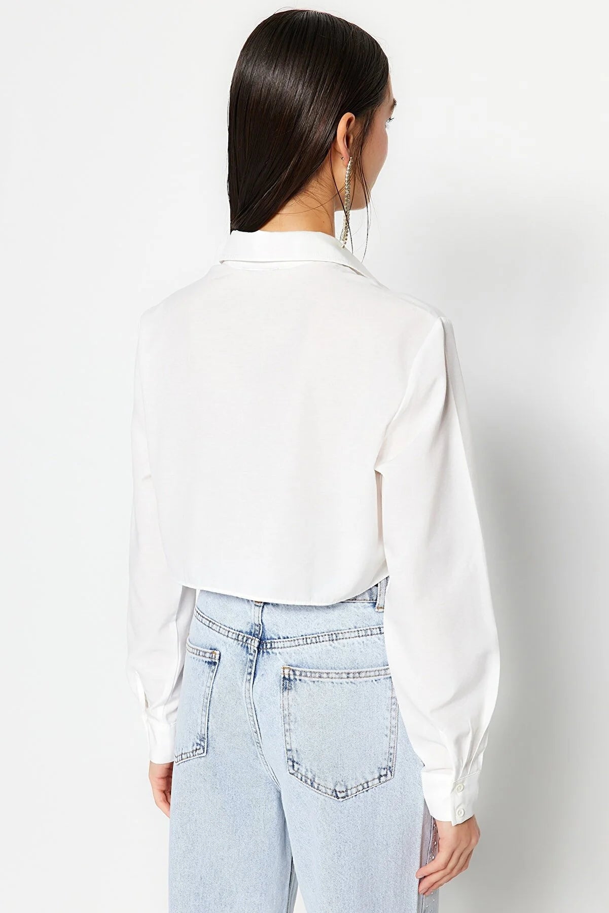 Crop Poplin Shirt with Ecru Heart Detail