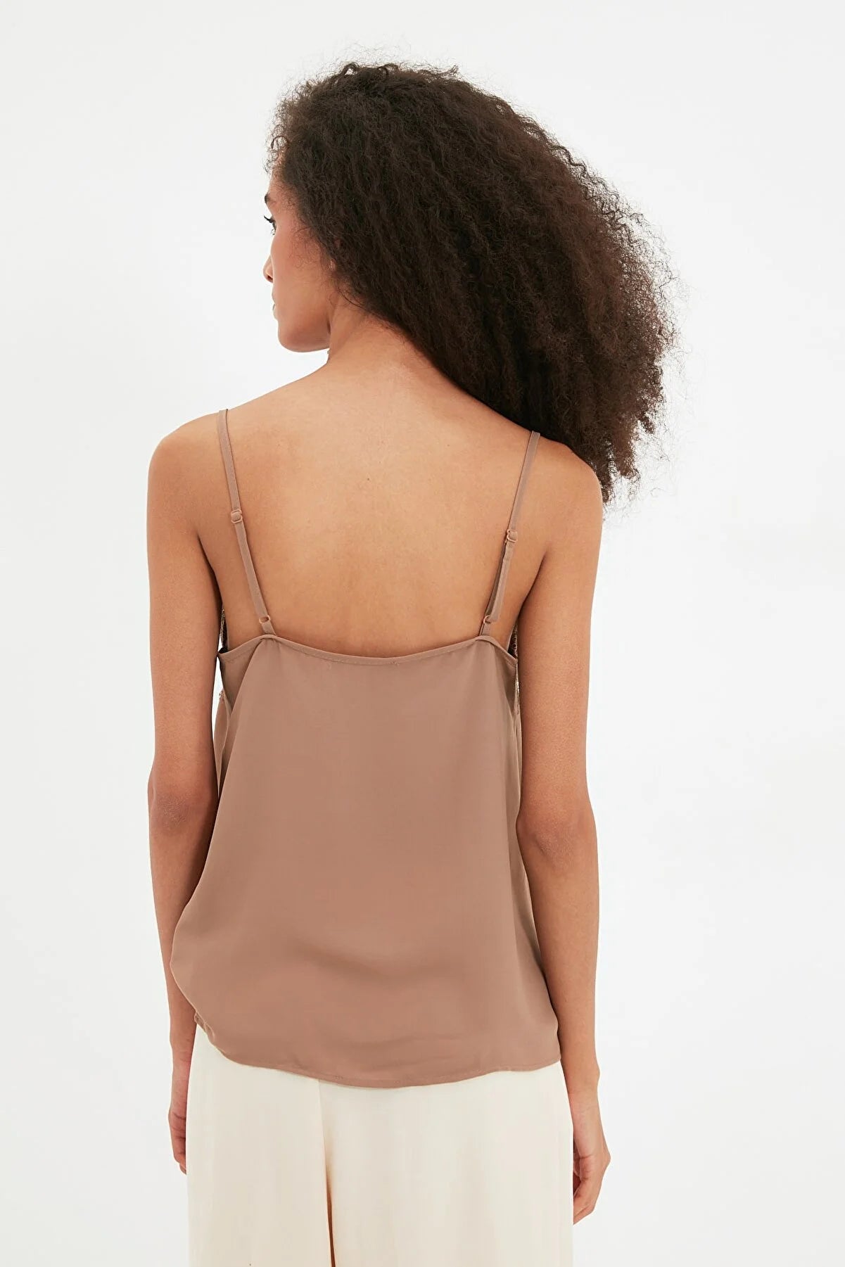 Mink Woven Lace Detailed Strap Blouse