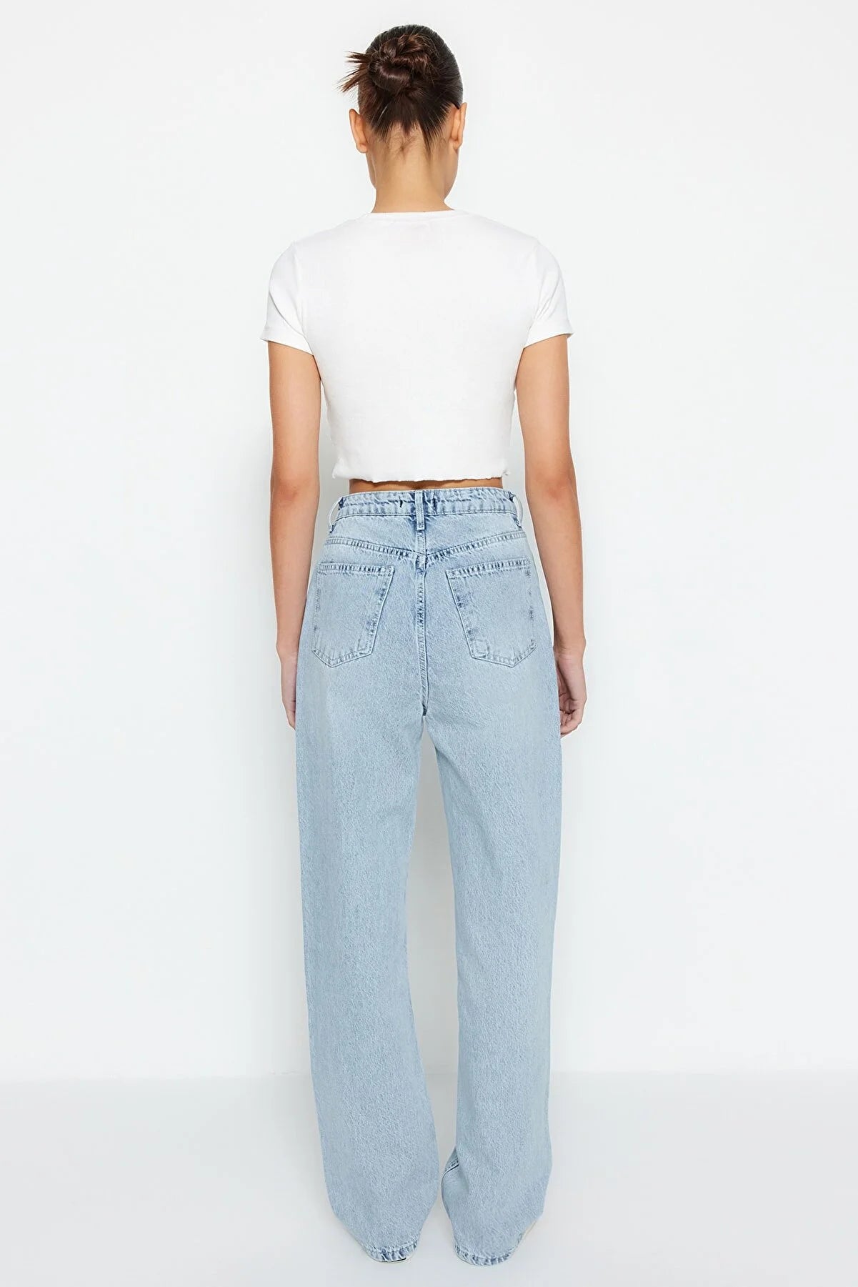 Blue High Waist Long Straight Jeans
