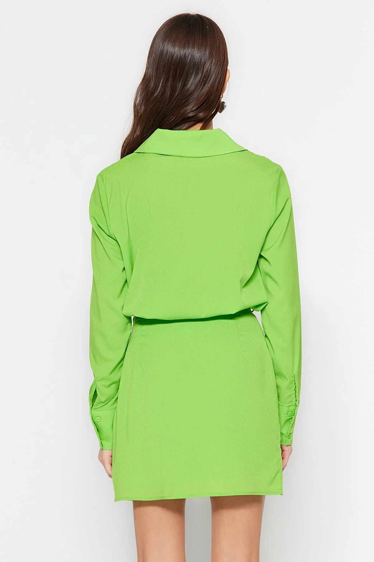 Light Green Belted Mini Woven Shirt Dress