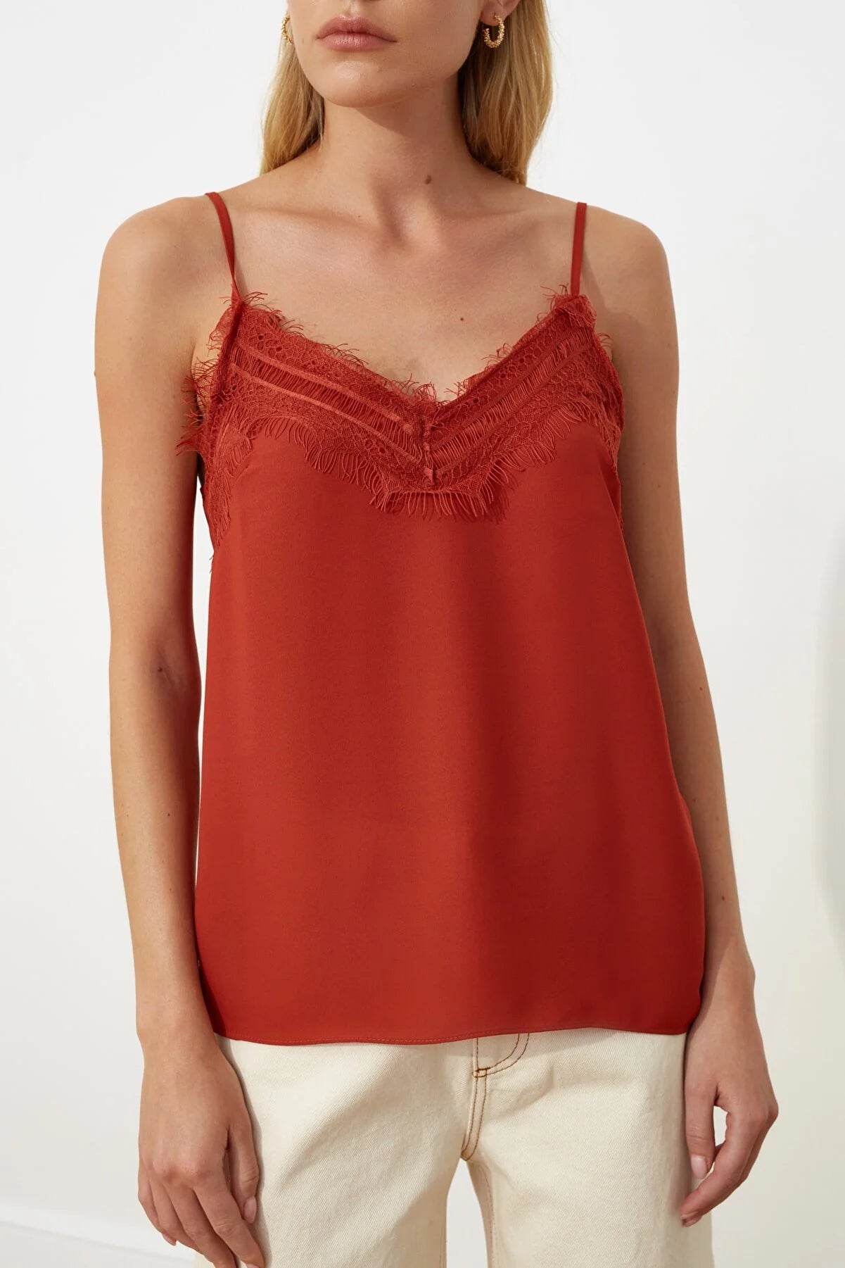 Tile Lace Detailed Strap Blouse
