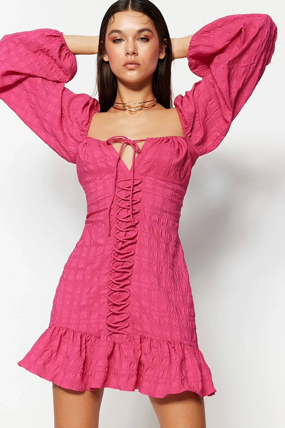 Fuchsia Tie Detailed Dress