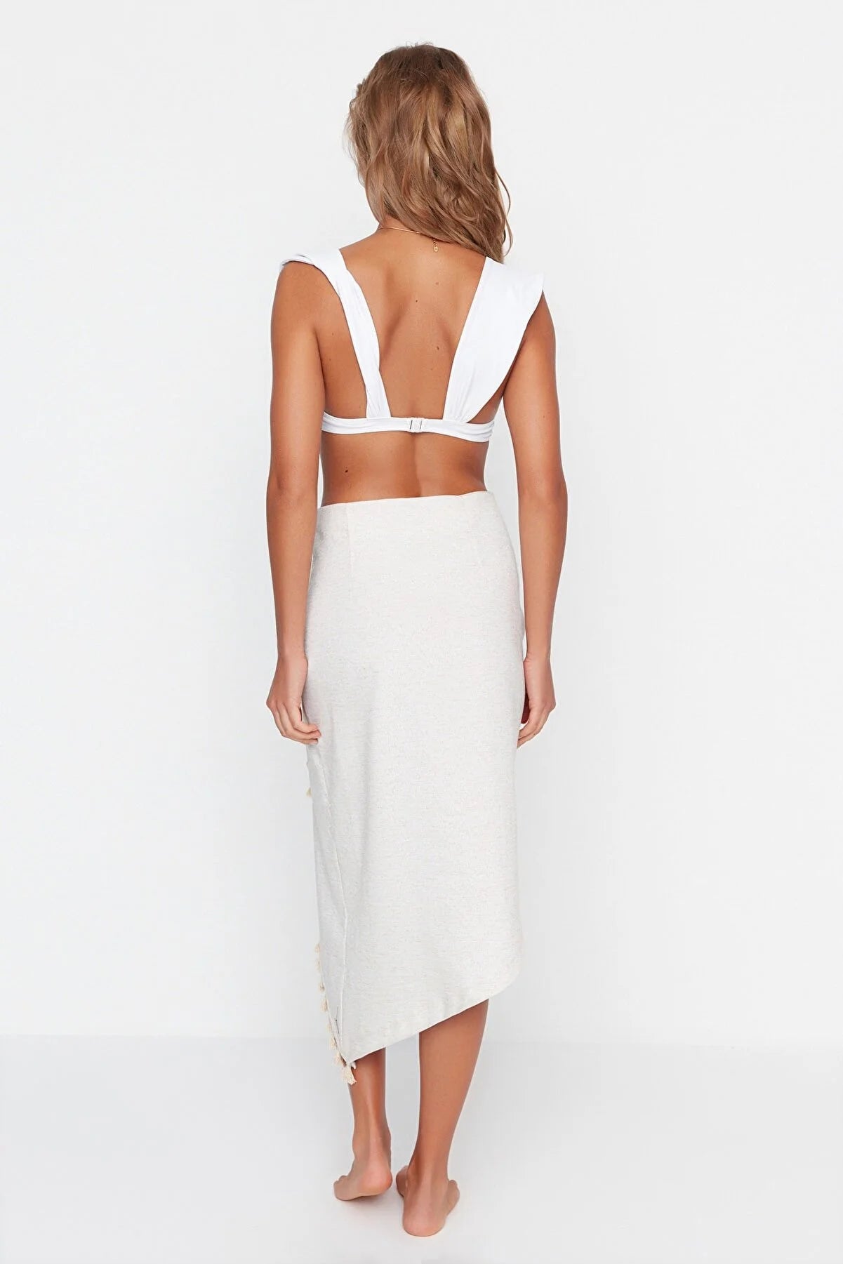 Ecru Ruffle Detailed Beach Skirt