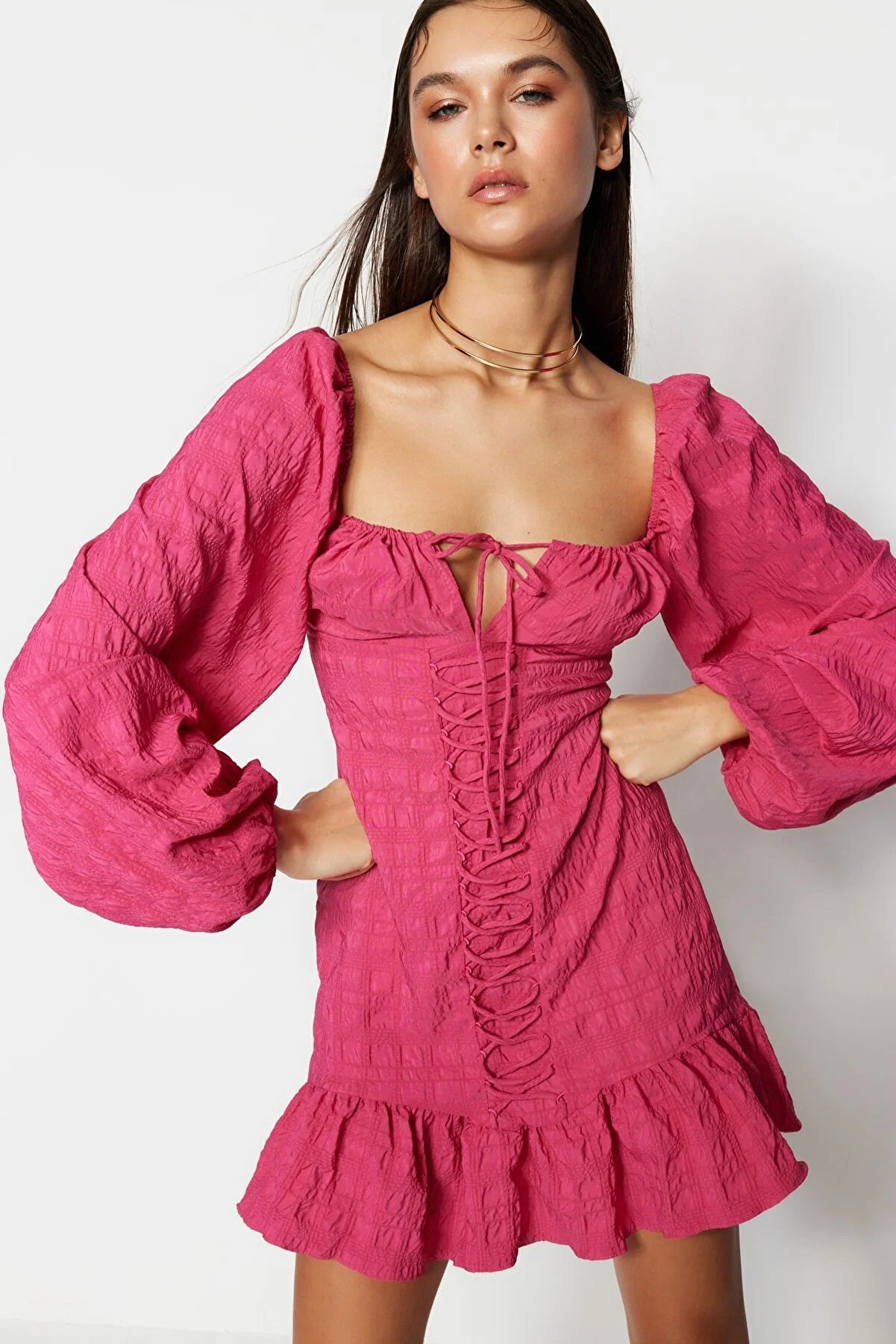 Fuchsia Tie Detailed Dress