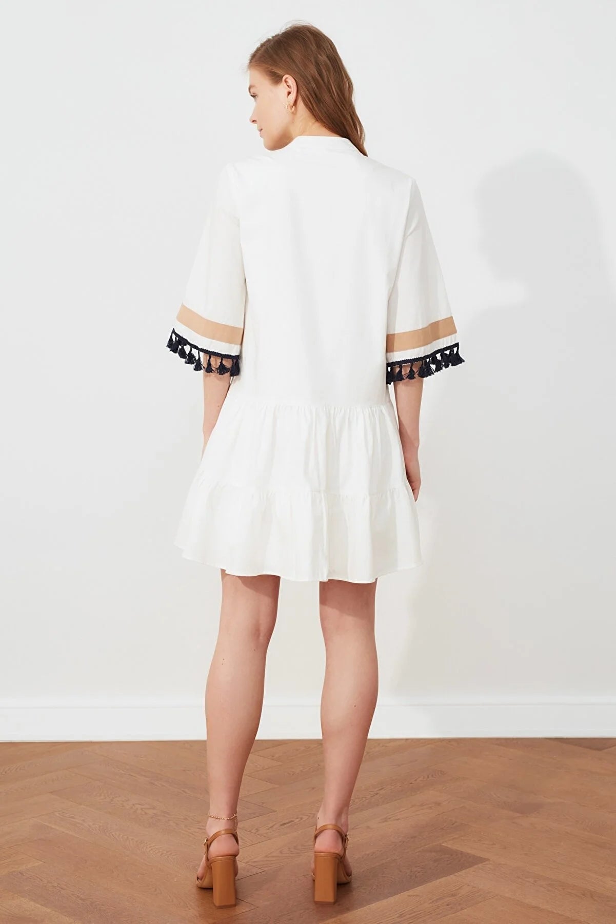 White Embroidery and Tassel Detailed Dress