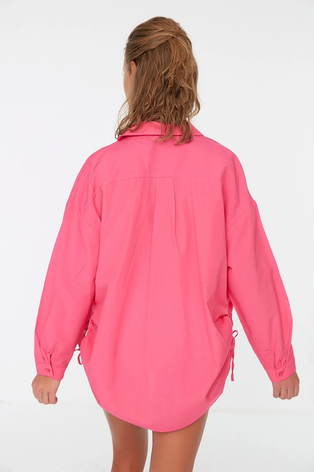 Fuchsia Pleated Woven Beach Shirt