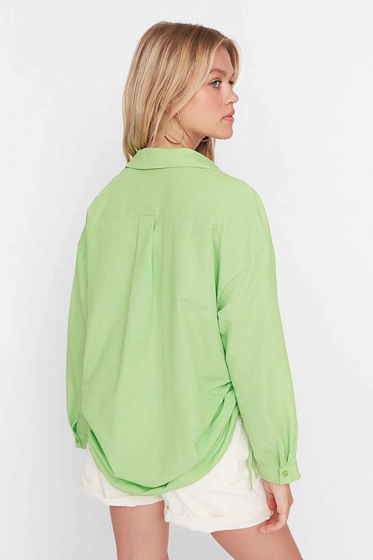 Green Pleated Woven Beach Shirt