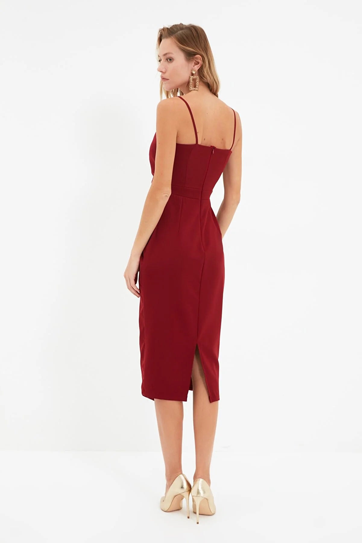 Claret Red Collar Detailed Dress