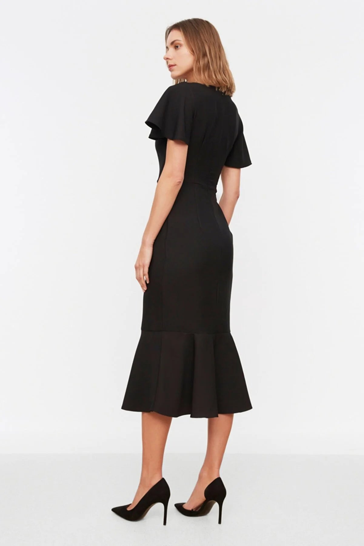 Black Ruffle Midi Dress