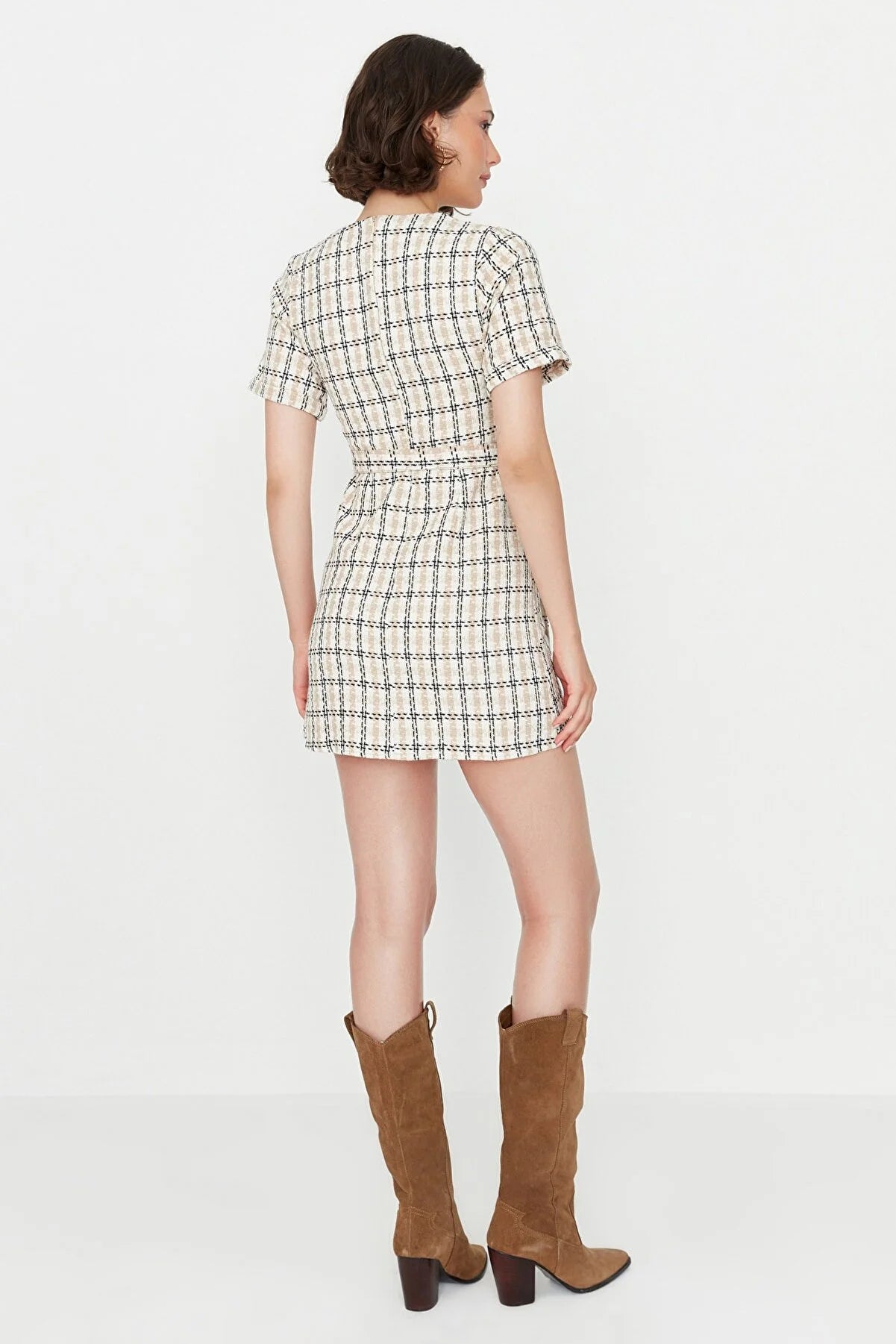 Stone Belted Tweed Dress