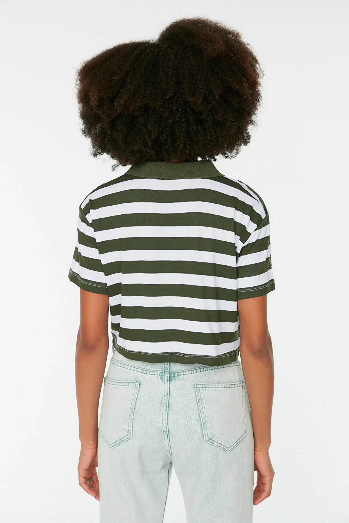 Khaki Crop Polo Neck Knitted T-Shirt