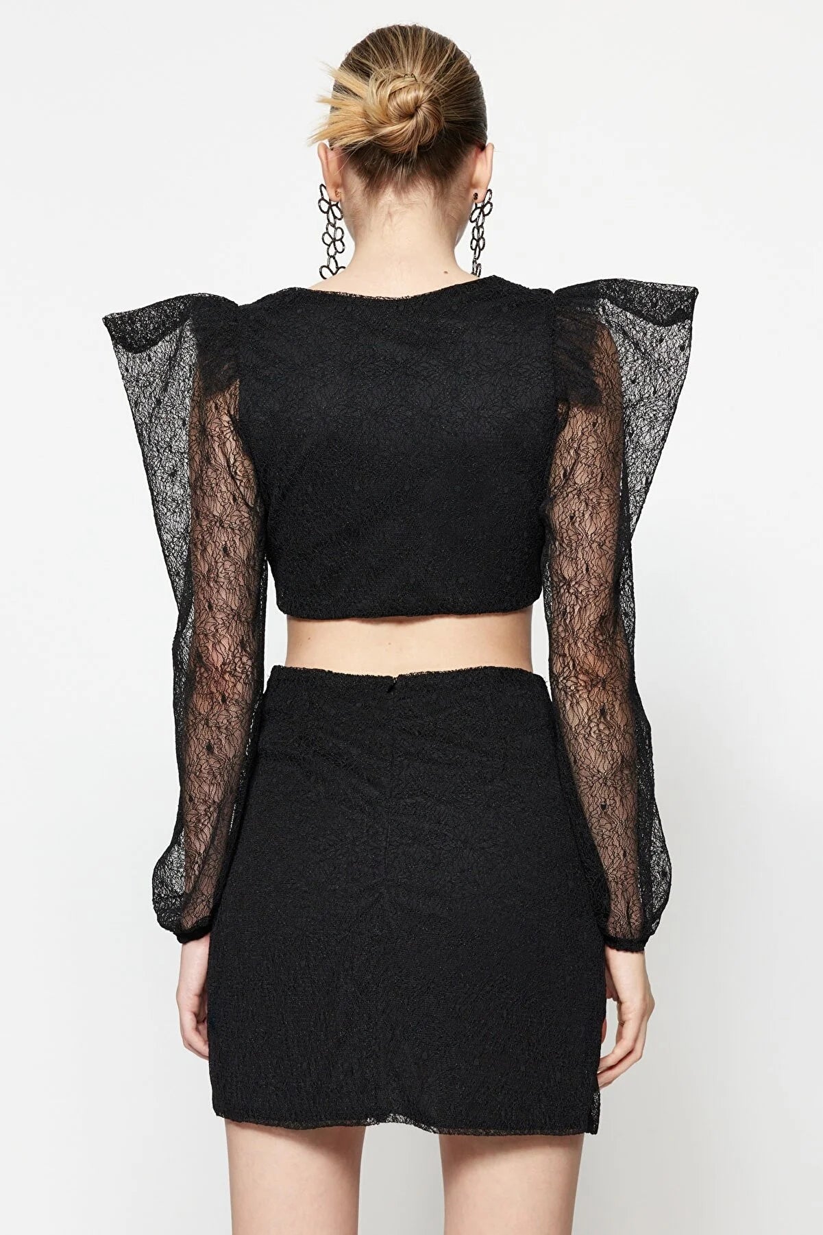 Black Tied Detailed Lace Blouse
