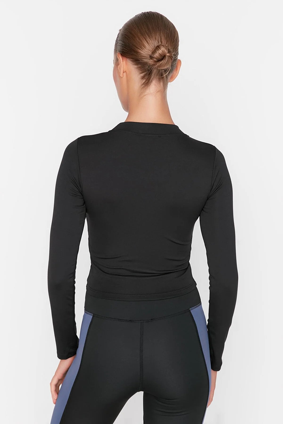 Black Pleated Crop Scuba Sport Blouse