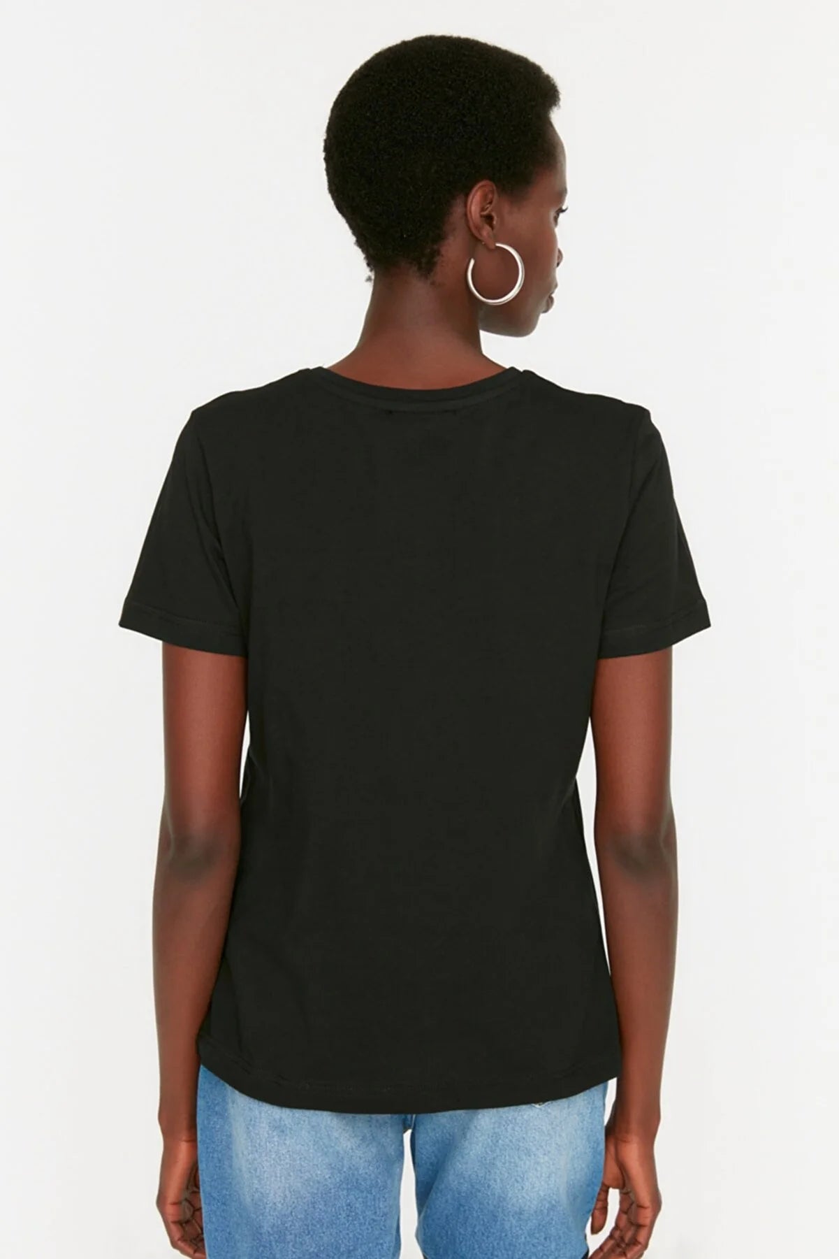 Black Printed Basic Knitted T-Shirt