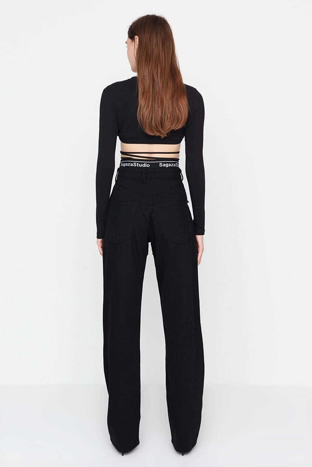 Sagaza Studio Black Elastic Detailed Jeans