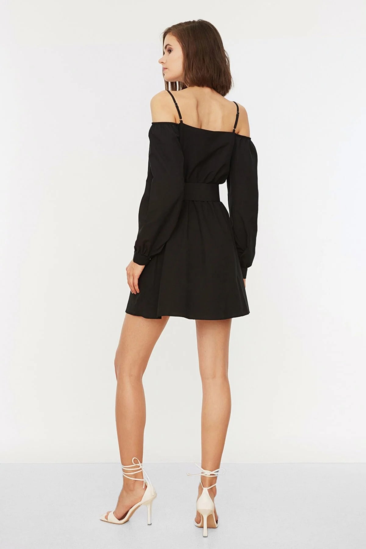 Black Belted Ruffle Dress