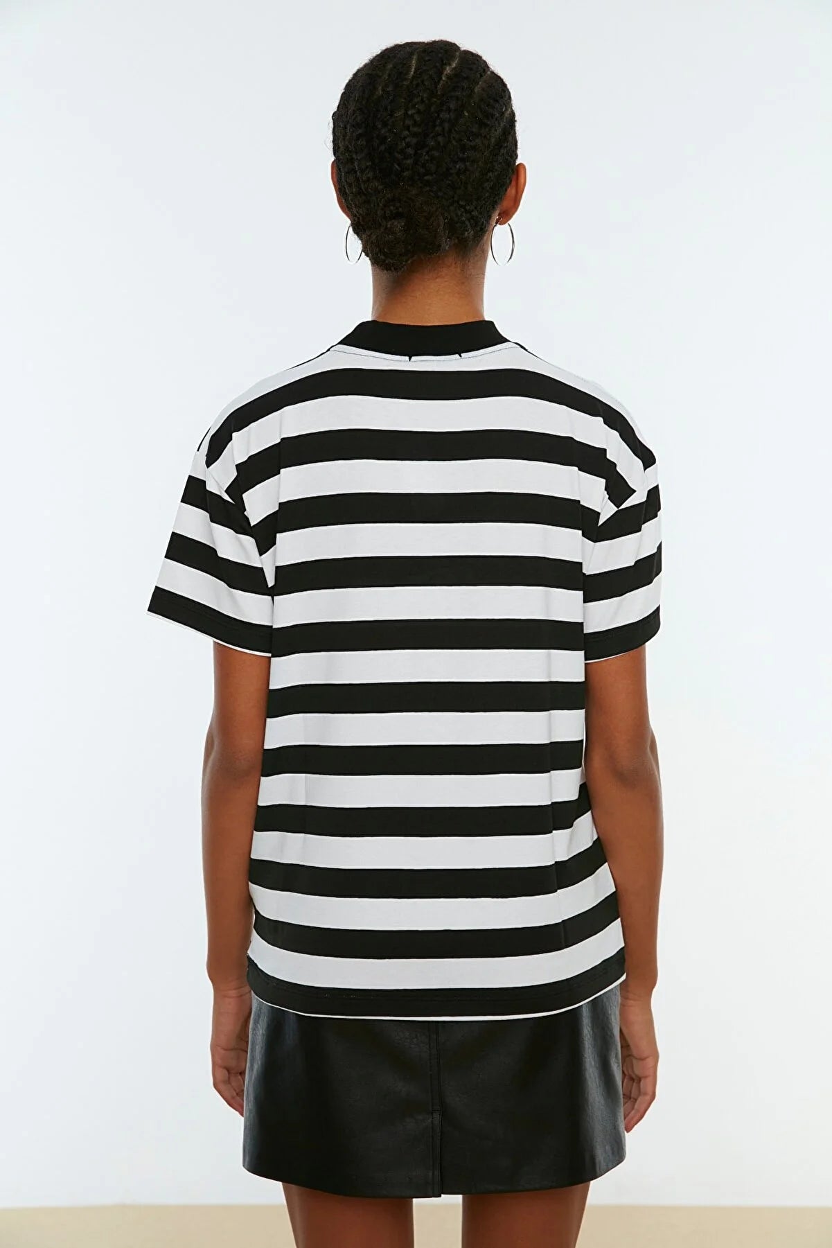 Multicolor Striped Basic Stand Up Collar Knitted T-Shirt