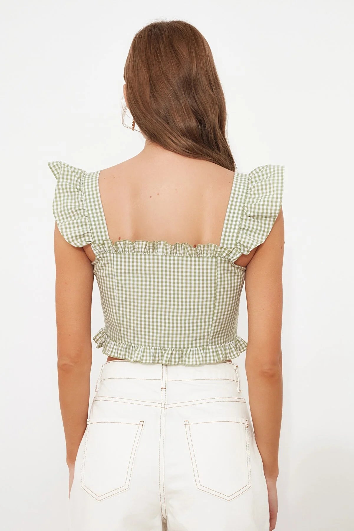 Green Zipper Detailed Crop Top