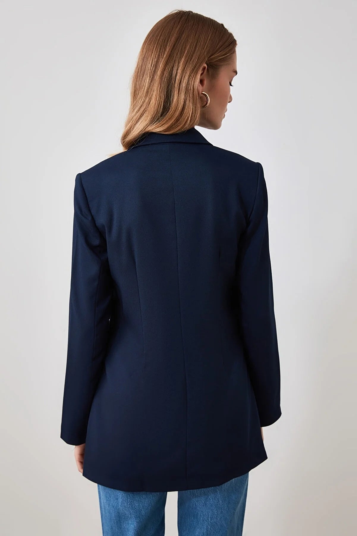 Navy Blue Button Detailed Oversize
