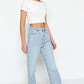 Blue High Waist Long Straight Jeans