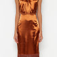 Copper Body-Fitting Woven Tasseled Satin Evening Dress