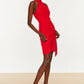 Red Fitted Lined Woven Evening Dress