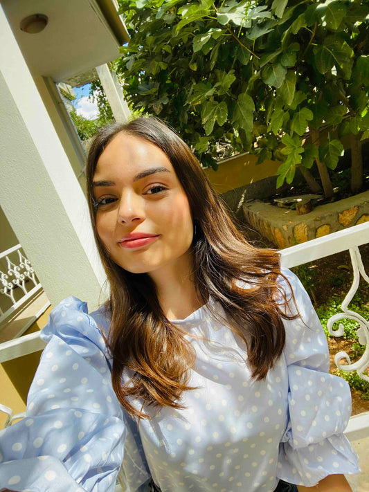 Blue Polka Dot Collar Balloon Sleeve Blouse