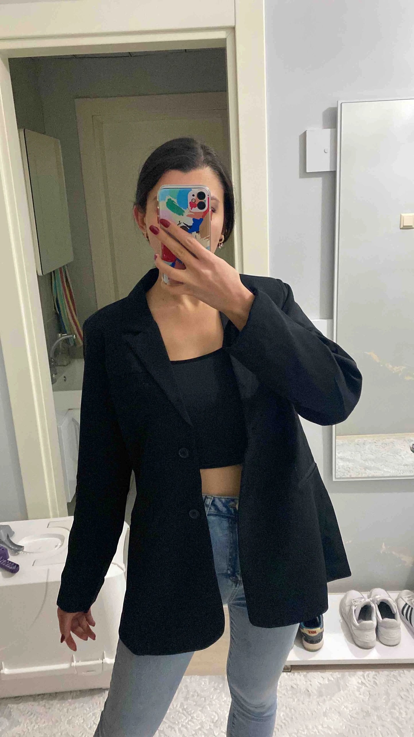 Black Button Detailed Blazer Jacket