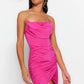 Fuchsia Fitted Lined Knitted Corset Detailed Evening Dress