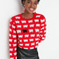 Red Self Patterned Crew Neck Knitwear Sweater