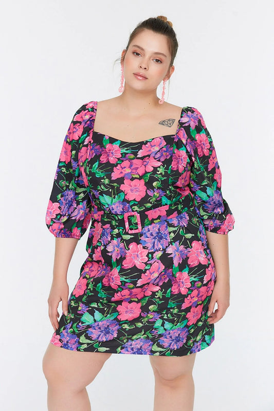 Plus Size Dress Multicolor Plain Basic Mini Woven