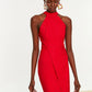 Red Fitted Lined Woven Evening Dress