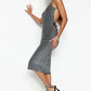 Black Form-fitting Knitted Shiny Piping Evening Dress