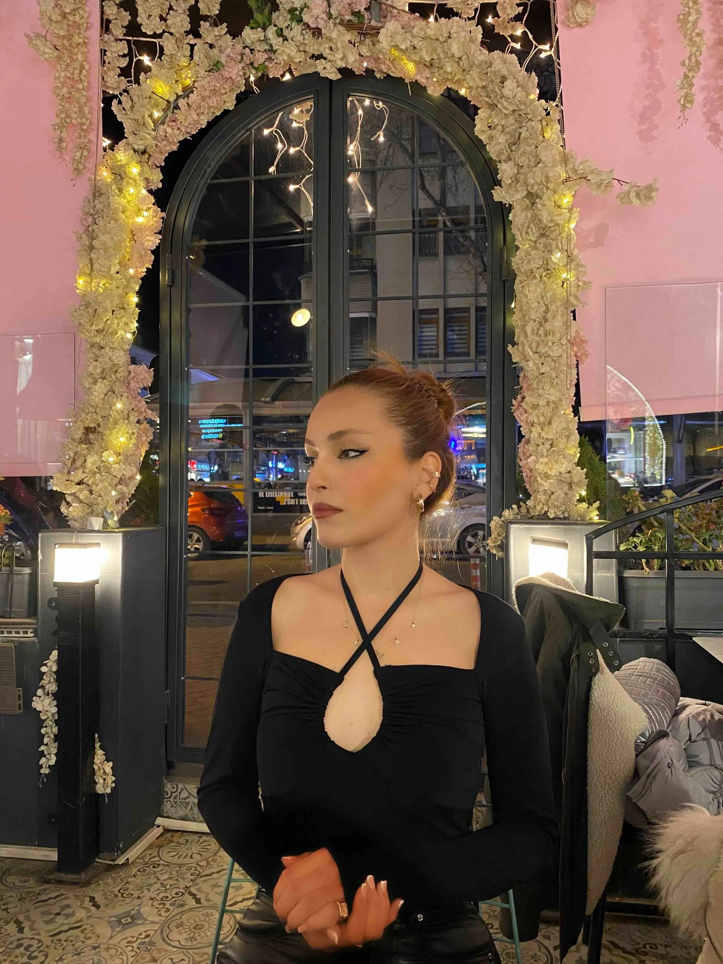 Black Collar Detailed Fitted Knitted Blouse