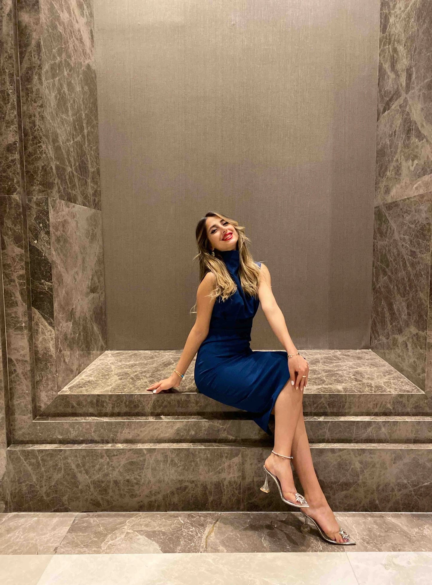 Petrol Standing Collar Dress