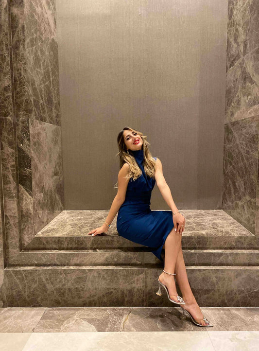 Petrol Standing Collar Dress