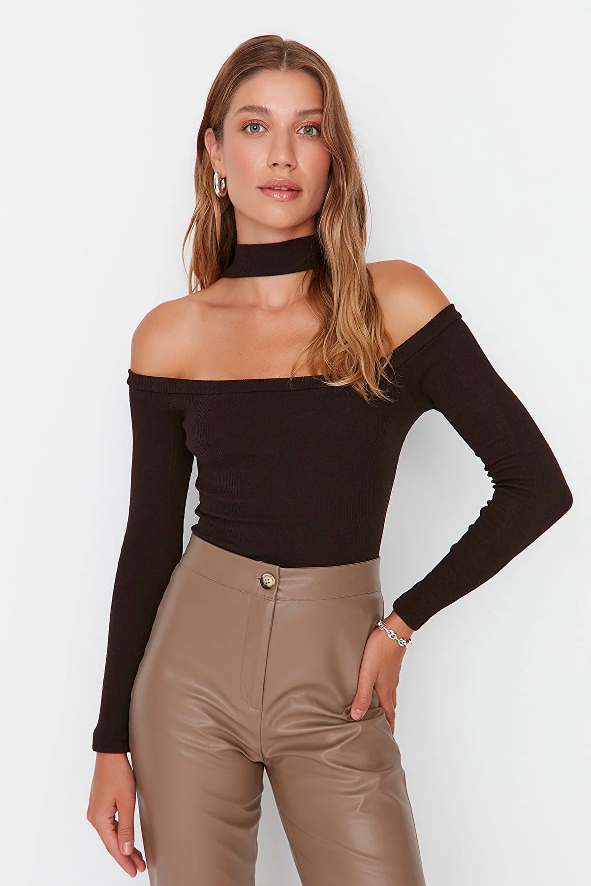Blouse - Brown - Slim fit
