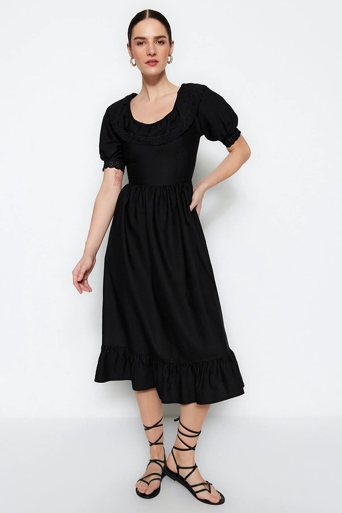 Black Embroidered Detailed Dress