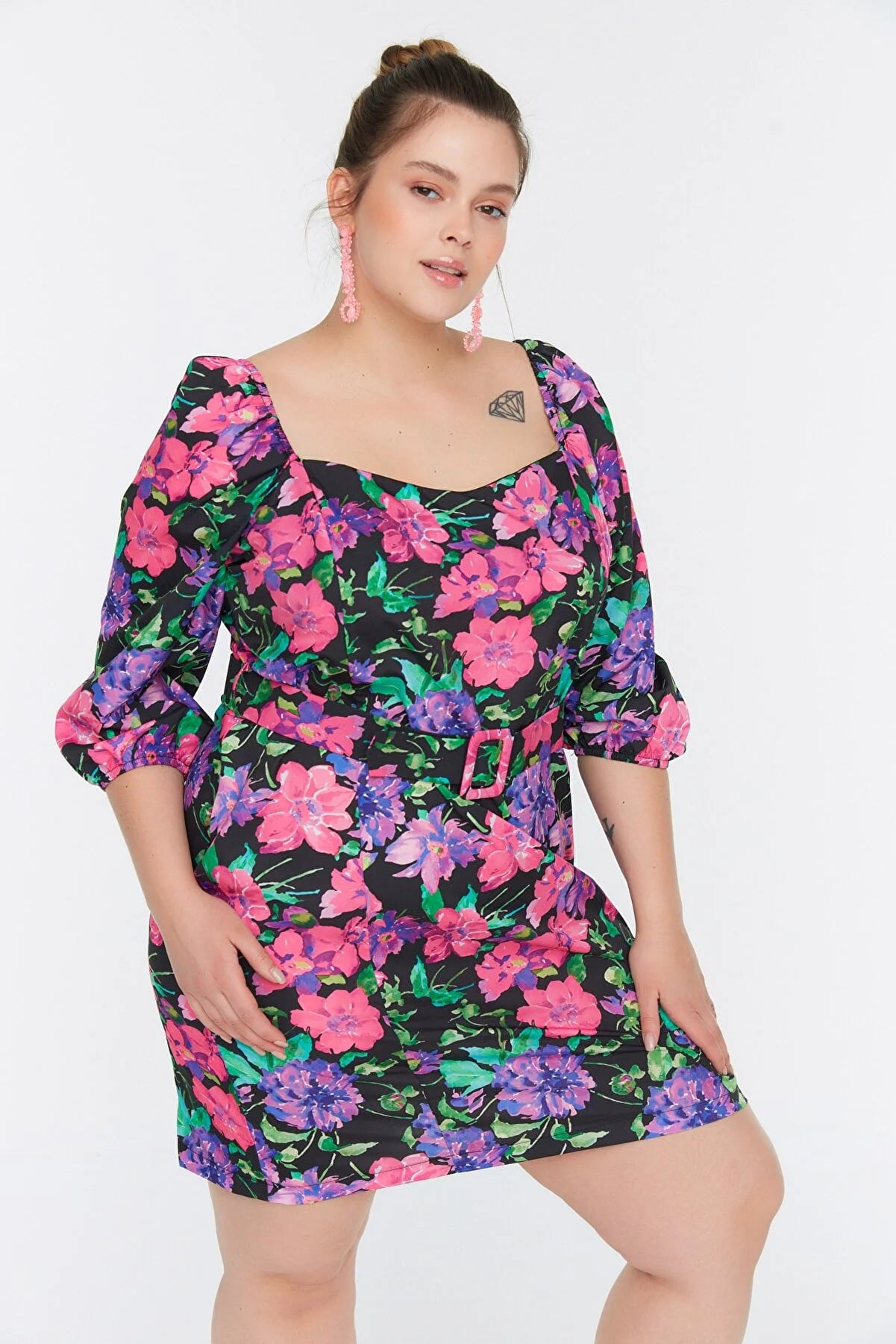 Plus Size Dress Multicolor Plain Basic Mini Woven
