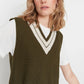 Khaki Crop V Neck Triko Sweater