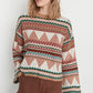 Camel Wide Pattern Crew Neck Knitwear Sweater